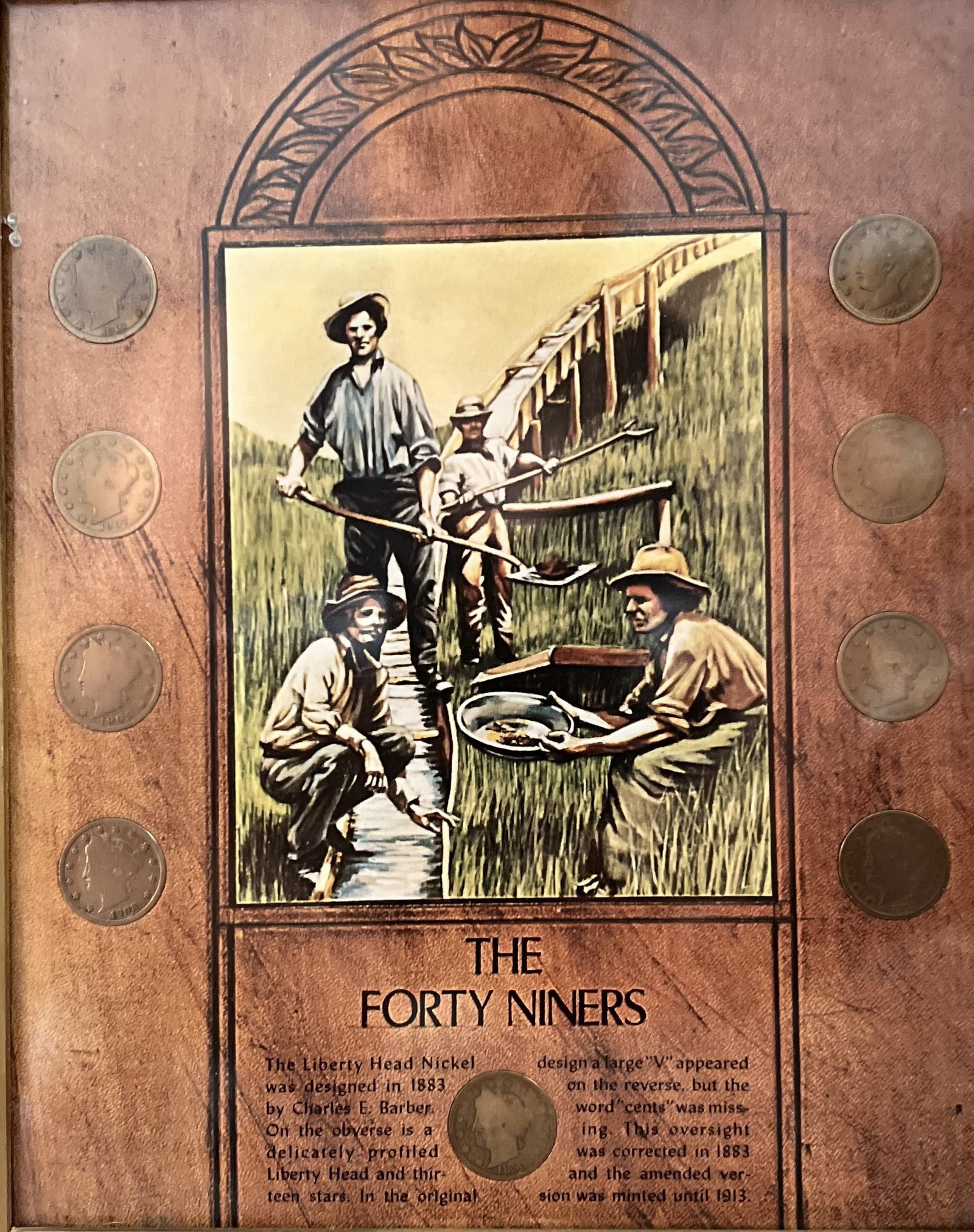 9 Liberty Head Nickles Framed with a story and Picture: This is a collection of 9 Liberty Head Nickels, framed with a story and picture to enhance their beauty. These coins are circulated and have a denomination of 5C. They were minted in the United States