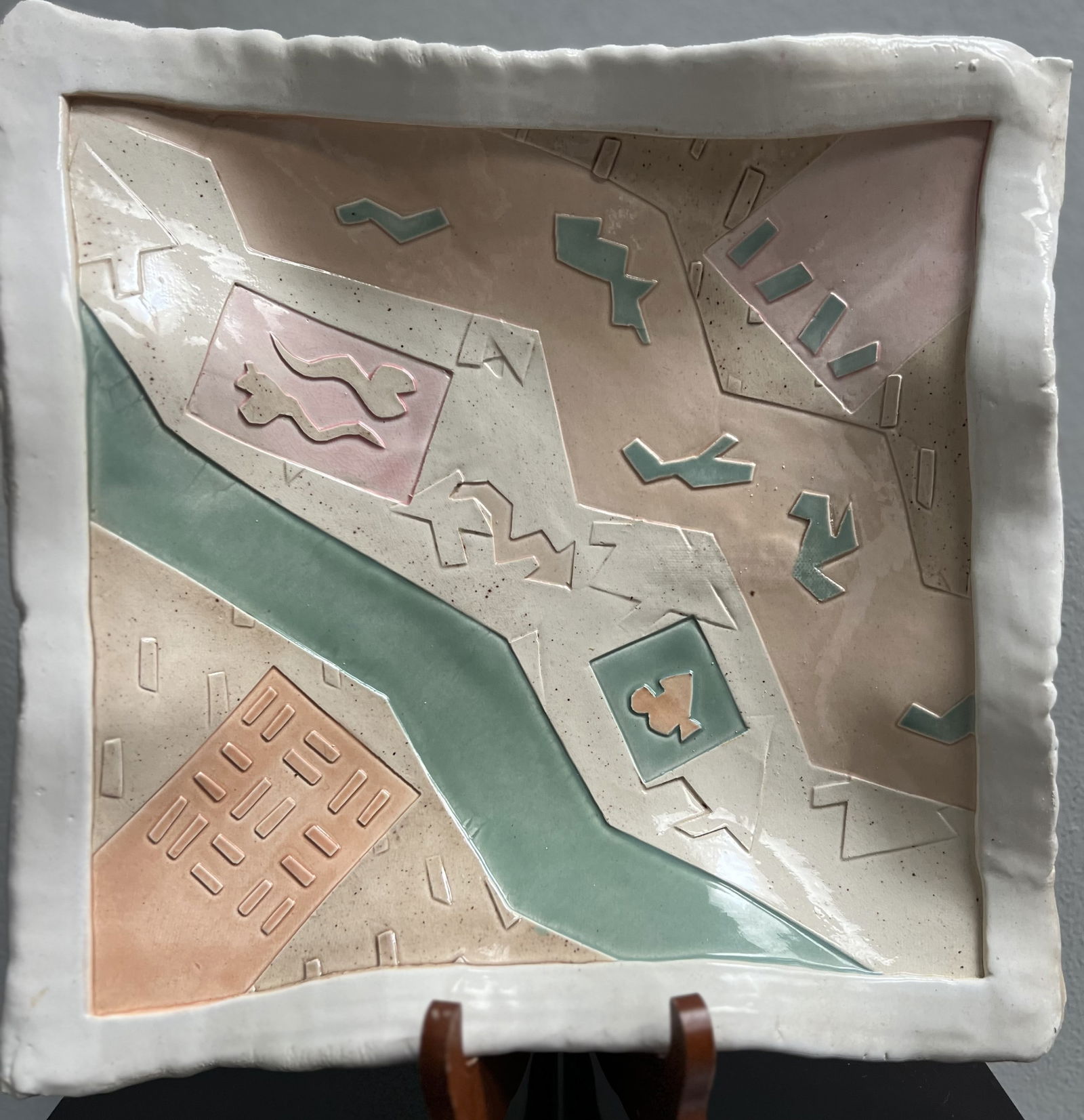 Barbara Demery 1987 Southwestern Abstract Ceramin Square 12" Large Bowl (1 of 2)