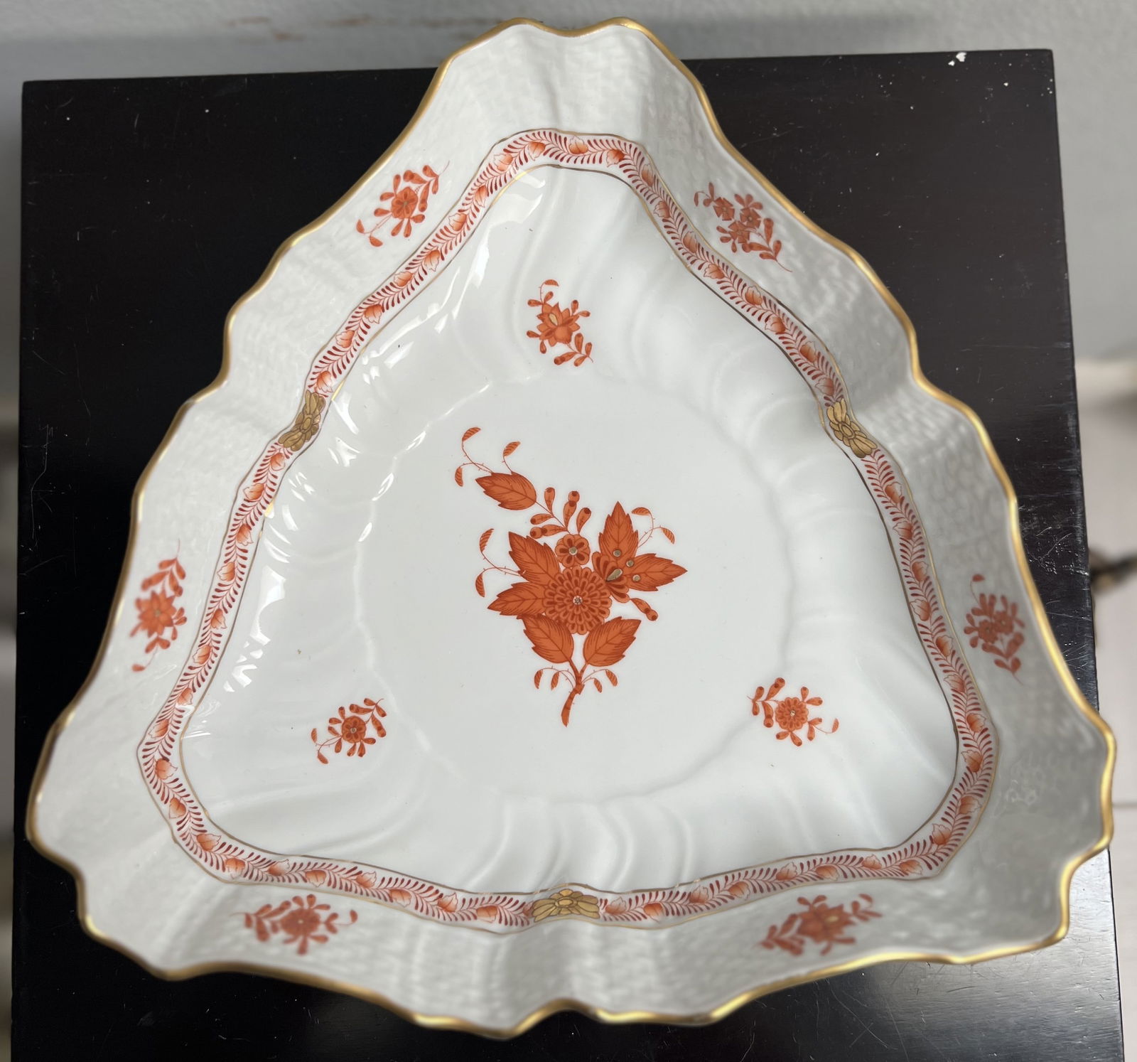 Herend Chinese Bouquet Rust Triangle Display or Vegetable Bowl Hand Painted (1 of 4)