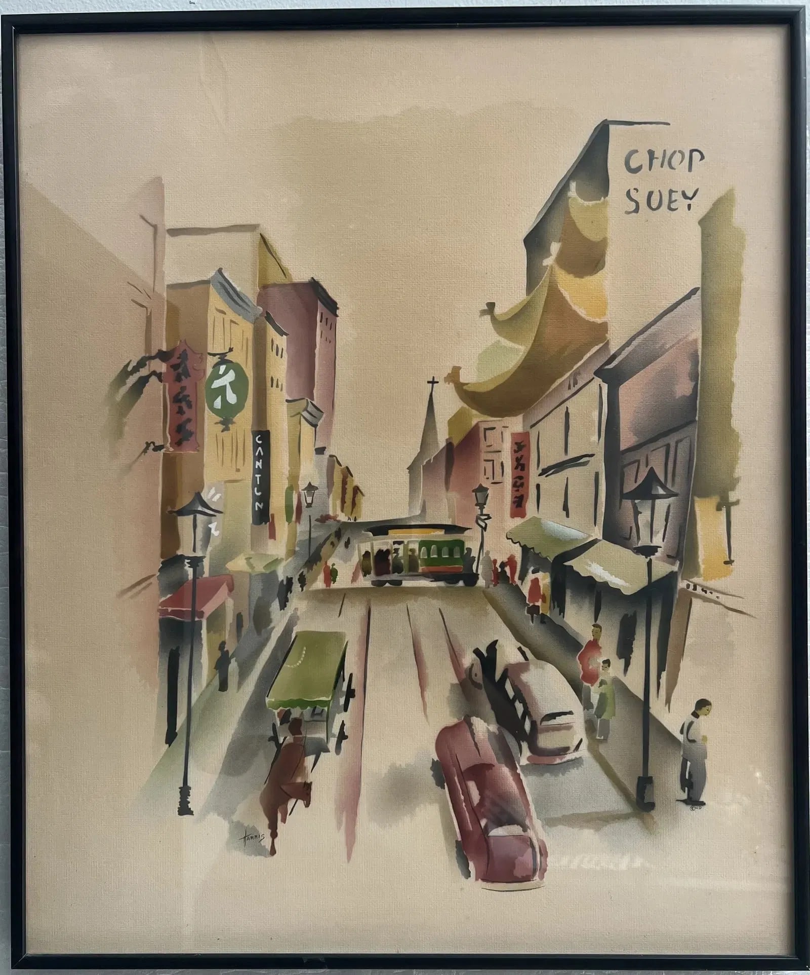 BENJAMIN JORJ HARRIS African American Artist Pioneer of Airbrush City Corridor: This stunning painting by African American artist Benjamin Jorj Harris depicts a bustling city corridor in Chinatown in San Francisco in exquisite detail. Measuring 24 inches tall and 20 inches wide, 