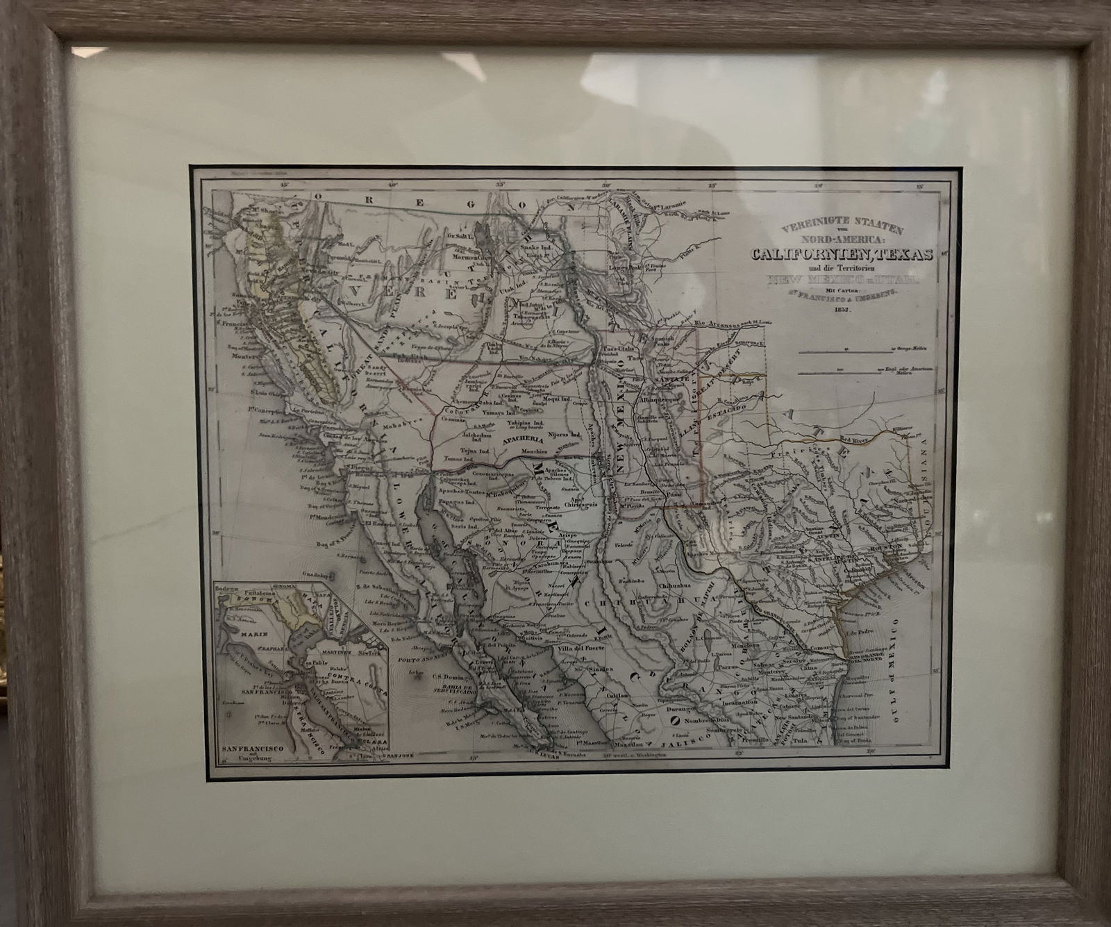 Original 1882 Map of Ca,Tx,NM,& Ut with Details of San Fran , Hand Colored (1 of 4)