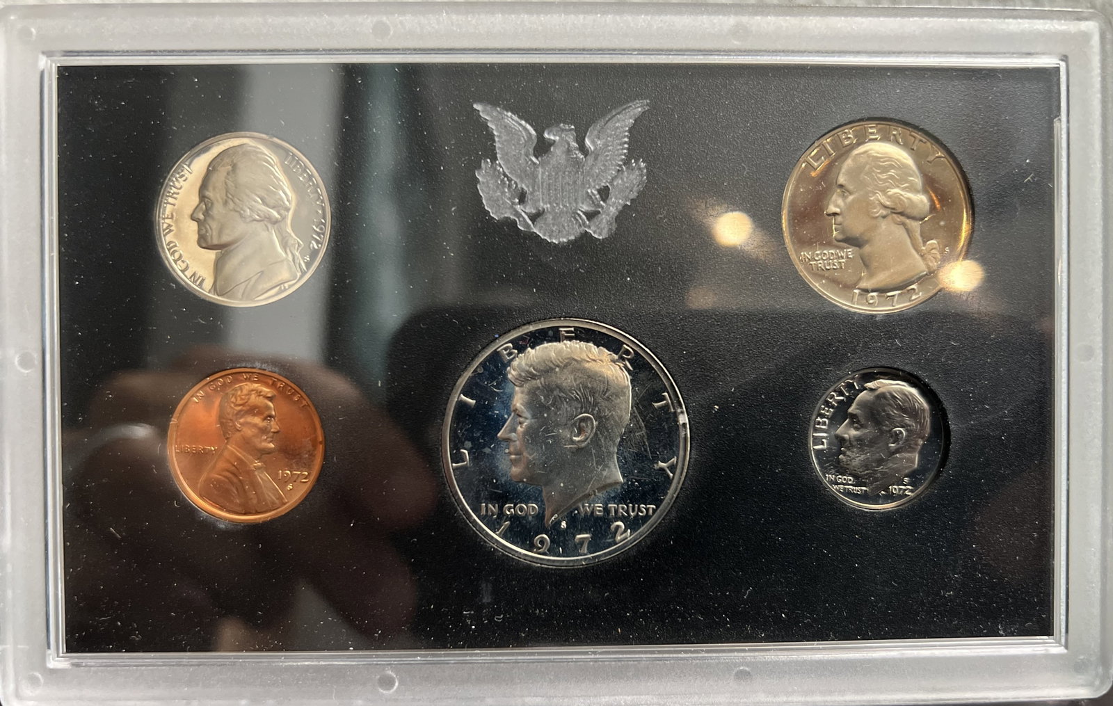 1972 United States Proff Set in Original Case: The 1972 United States Proof Set is a collectible ensemble that showcases the finest in minted currency. Each coin within this set is uncirculated, retaining the crispness and intricate details that a