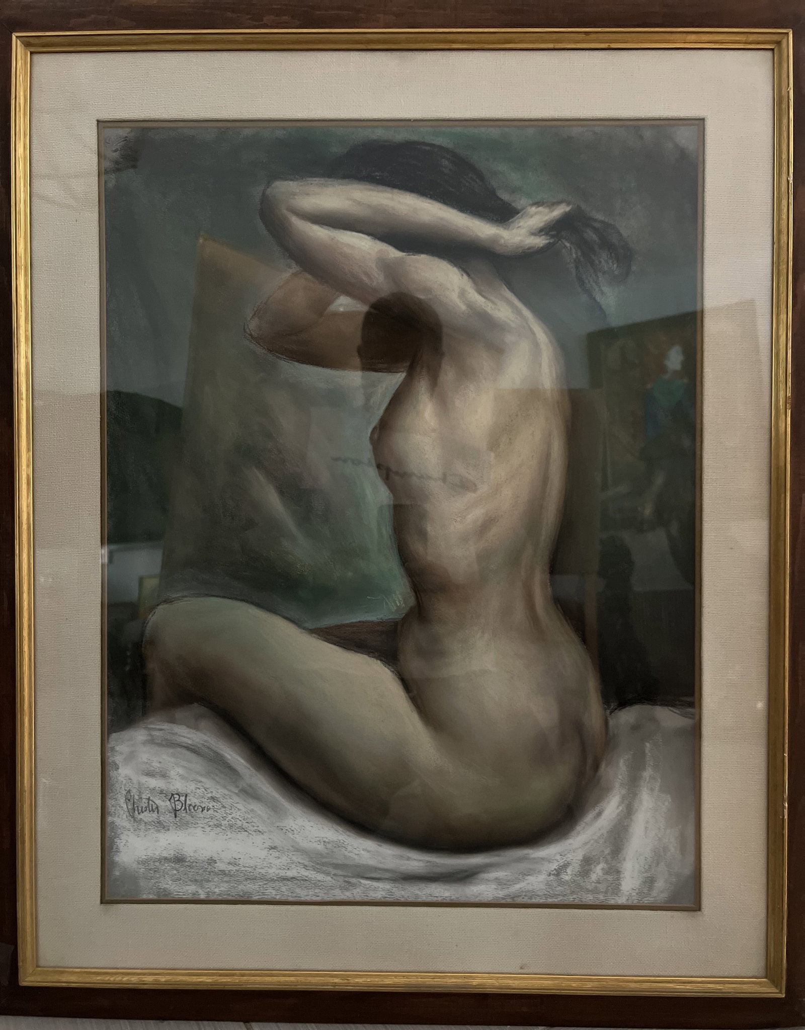 Chester Bloom (Canadian 1918-1989) Pastels on Paper Stunning Nude Portrait: Chester Bloom's exquisite Pastel Drawing captures the essence of the human form with a striking nude portrait. Crafted on high-quality paper, this artwork is a testament to Bloom's mastery, reflecting