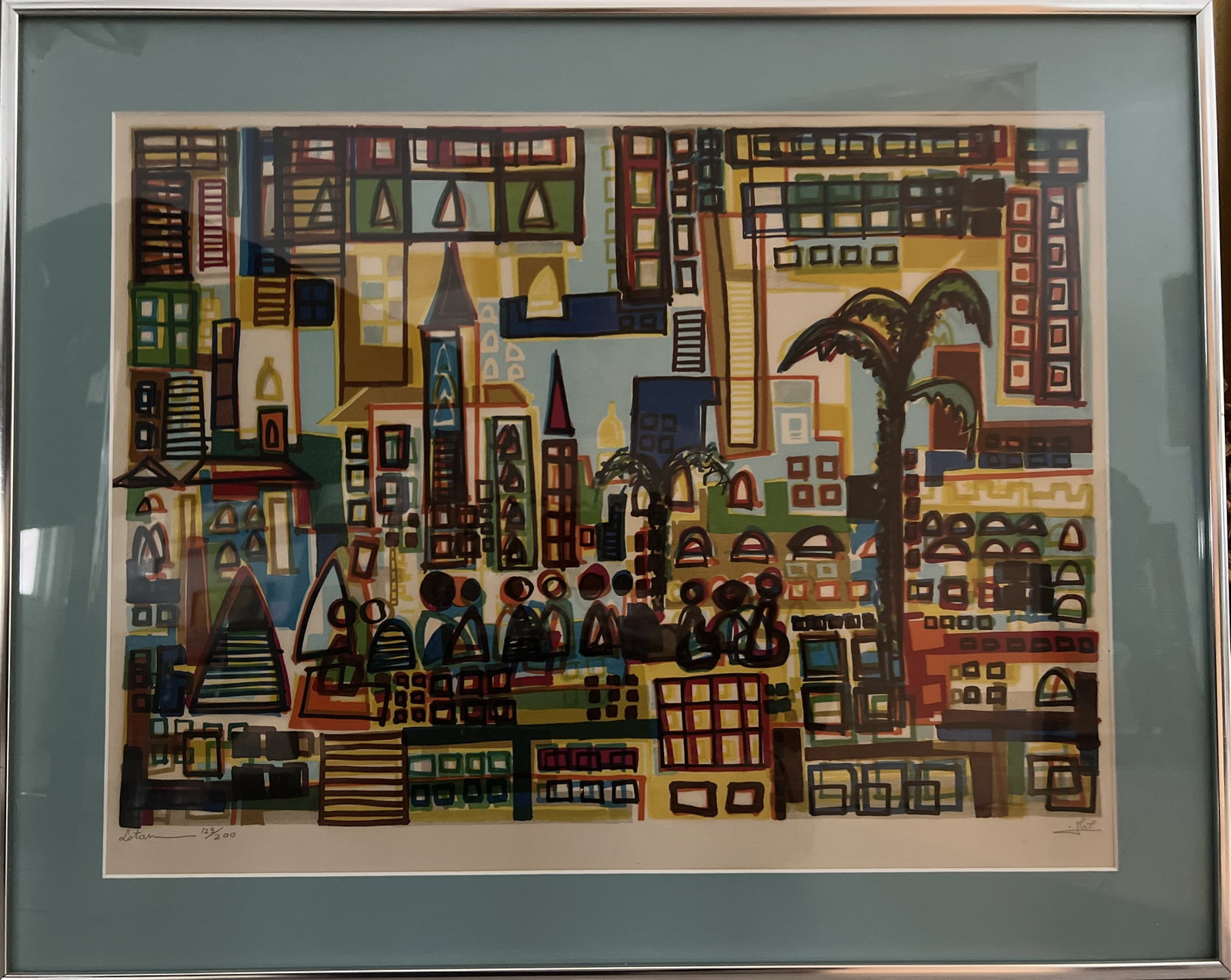Yona Lotan (USSR/ Israel 1926-1998) " Characters in the Old City" Hand Signed: This beautiful art print titled "Characters in the Old City" by Yona Lotan is a limited edition piece signed by the artist himself. The print is in landscape orientation and measures 20 inches in heig