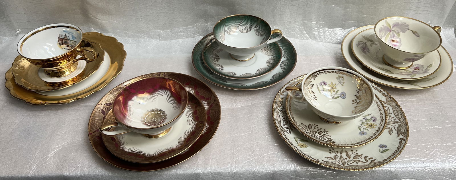 Collection of 5 Unique Tea Cups with Saucers and Matching Plates (1 of 8)