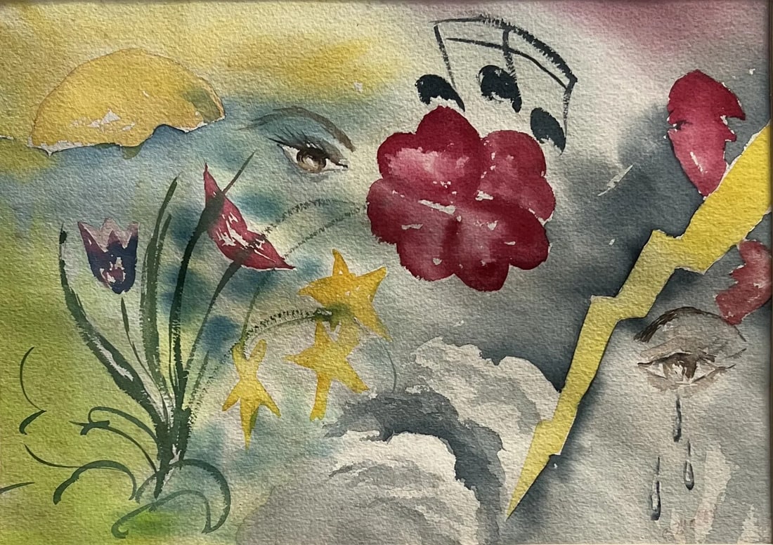 Water Color On Paper Dated 1982 Signed By the Artist lower Rt and Rear: This beautiful painting is a one-of-a-kind piece signed by the artist in 1982. The artwork features a stunning abstract design in watercolor on paper, measuring 16 inches in height and 20 inches in wi