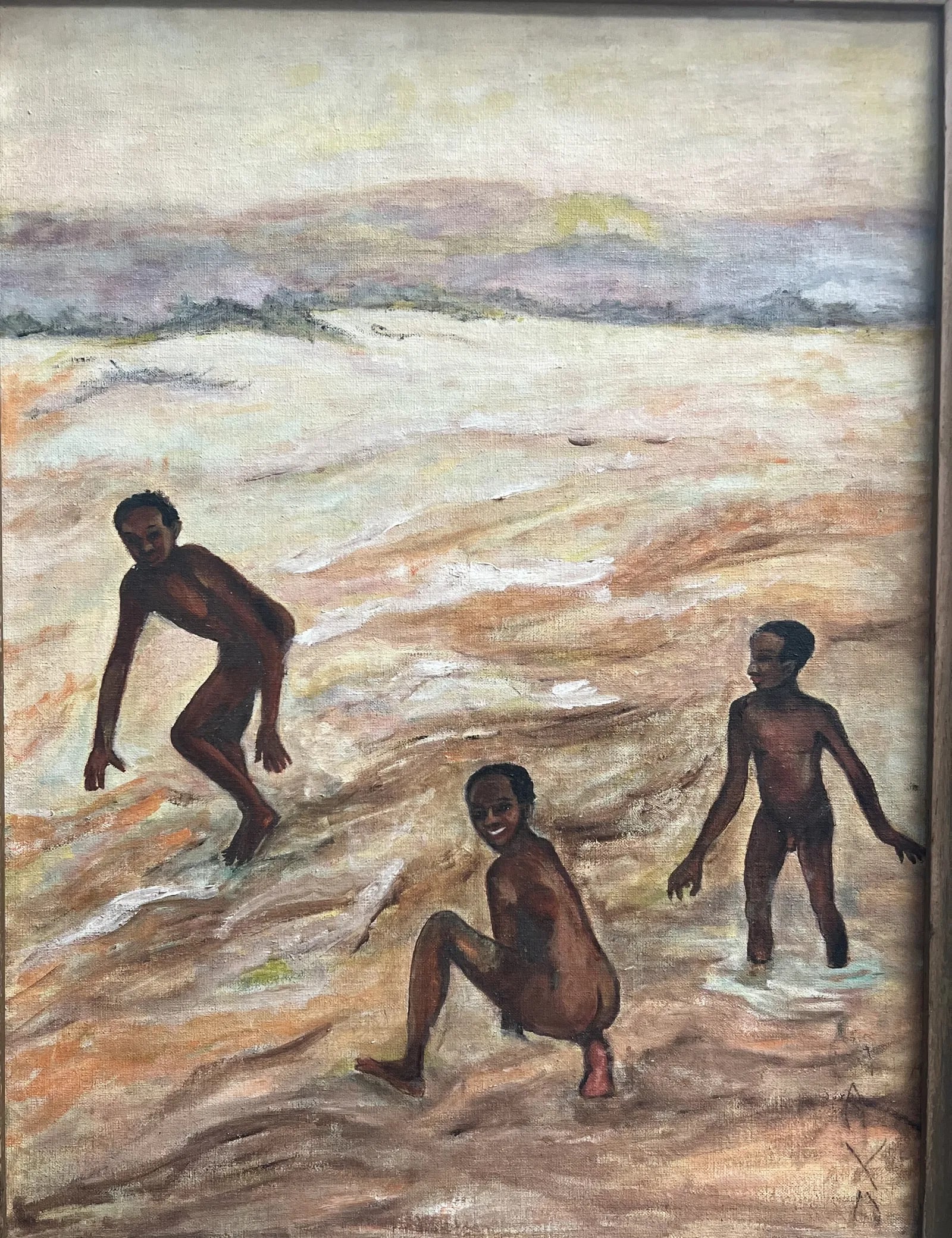 M. Wilson "Summertime Swimmers" American Artist, Oil on Canvas Signed Lower Rt: This beautiful painting titled "Summertime Swimmers" by M. Wilson is a true masterpiece. Created with oil on board, it features a stunning depiction of summertime swimmers in a contemporary style. The