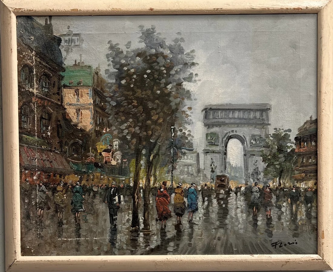 Vintage Painting of Paris Signed by the Artist: This beautiful painting depicts the stunning city of Paris, France. The artist's signature is prominently displayed, making it a valuable addition to any art collection. The piece is created on canvas