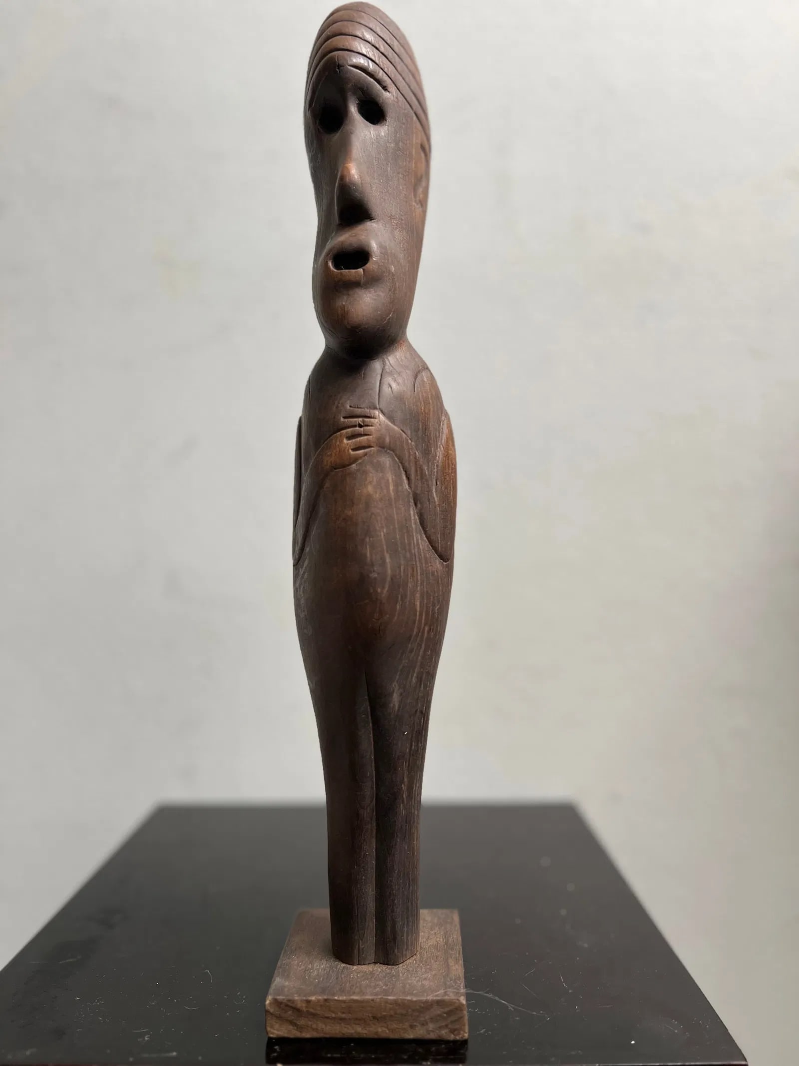 Vintage Late 20th C Wood Sculpture Hand Carved By Tinsley Penna: This vintage sculpture is a beautiful piece hand-carved by Tinsley Penna in the late 20th century. The artist's signature is etched into the wood, making it an original piece. The sculpture stands at 