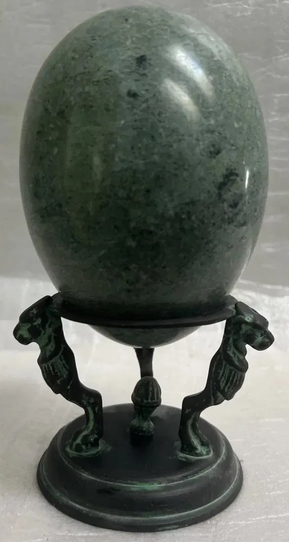 Large Stone Green Marble/Granite Stone Egg on Brass Stand (1 of 2)
