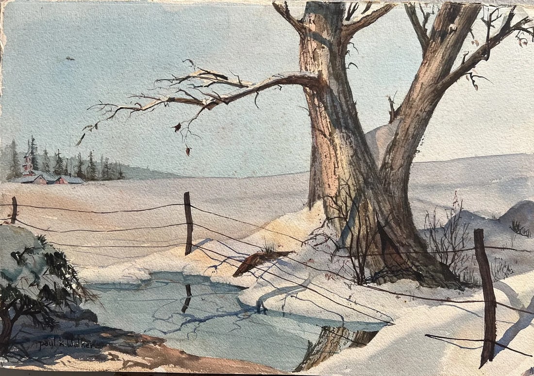 Paul K Walker, Watercolor on Board, "A Winter Day" Signed lower Left (1 of 2)
