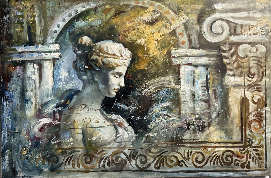 J Edward Signed Original Painting on Canvas Greek Roman Woman (1 of 3)