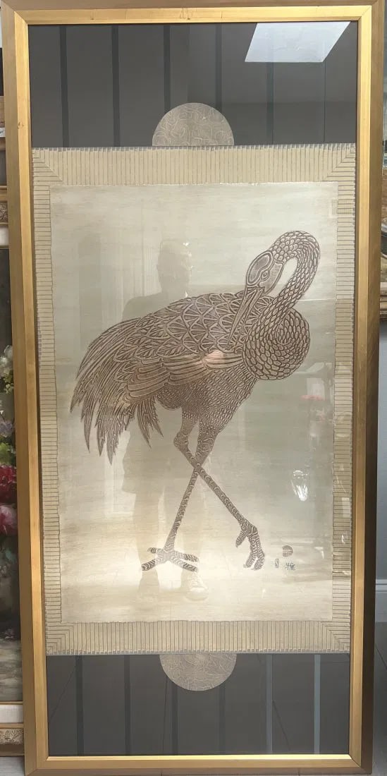 LARGE VERTICAL MID CENTURY MODERN BIRD MIXED MEDIA WALL ART SIGNED BY THE ARTIST (1 of 3)