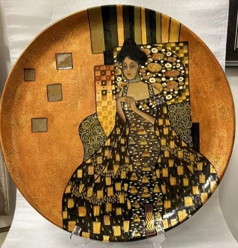PORTRAIT OF ADELE BLOCK BAVER LARGE WOOD PLATE BY GUSTAU KLIMT 24 x 24": PORTRAIT OF ADELE BLOCK BAVER LARGE WOOD PLATE BY GUSTAU KLIMT 24 x 24" STUNNING COLORS