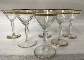 SET OF 6 ITALIAN HAND BLOWN ETCHED CRYSTAL GOLD RIM CORDIAL GLASSES (1 of 3)