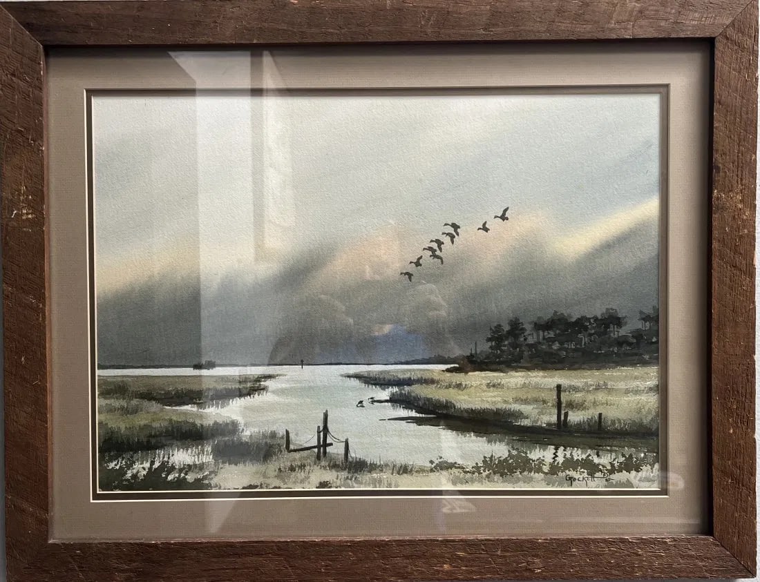 A.B. Crockell (19th Century) "New England Marshes" Watercolor Signed Lower Right (1 of 5)