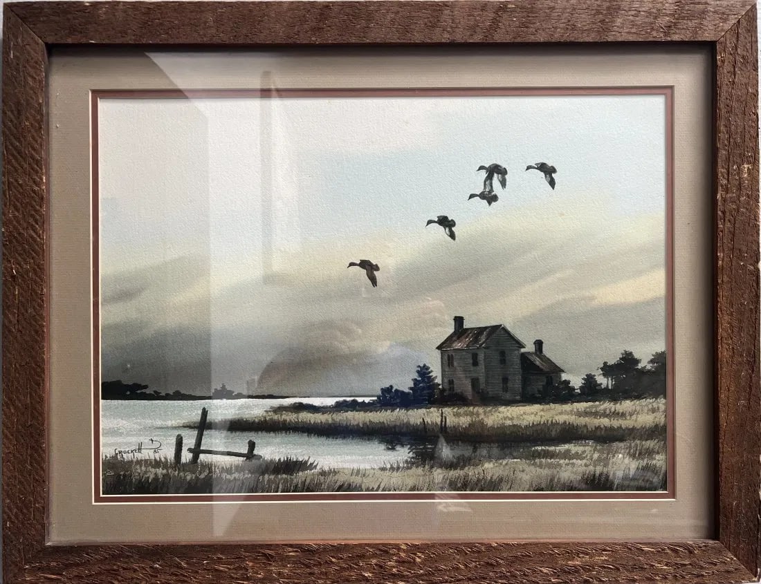 A.B. Crockell (19th C) "A House by the Marsh" Watercolor Signed Lower Right (1 of 6)