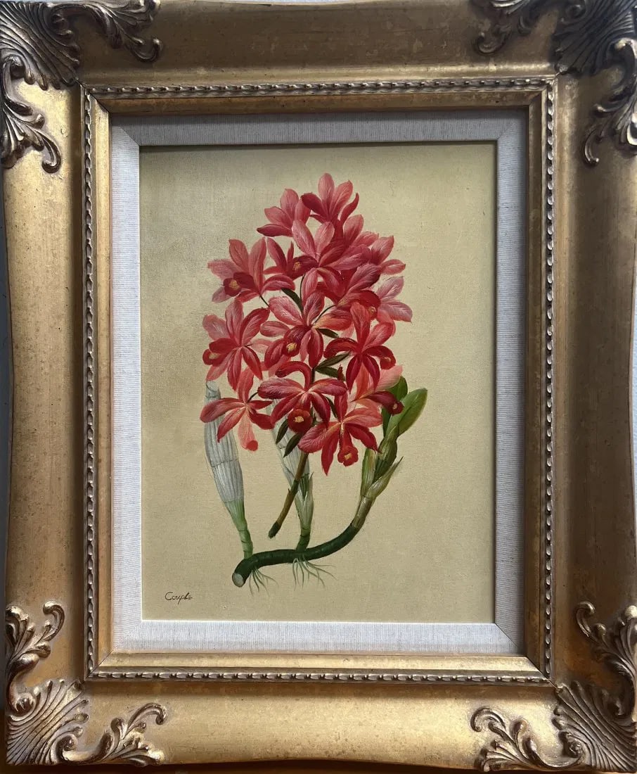 STUNNING OIL ON CANVAS SIGNED BY THE ARTIST IN A HEAVEY WOOD FRAME: This stunning painting on canvas is an original piece signed by the artist and beautifully framed in a heavy wood frame. With its contemporary style, it features a lovely couple of flowers as its subj