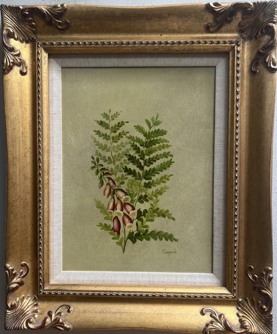 STUNNING OIL ON CANVAS SIGNED BY THE ARTIST IN A HEAVEY WOOD FRAME: This stunning painting on canvas is an original piece signed by the artist and beautifully framed in a heavy wood frame. With its contemporary style, it features a lovely couple of flowers as its subj