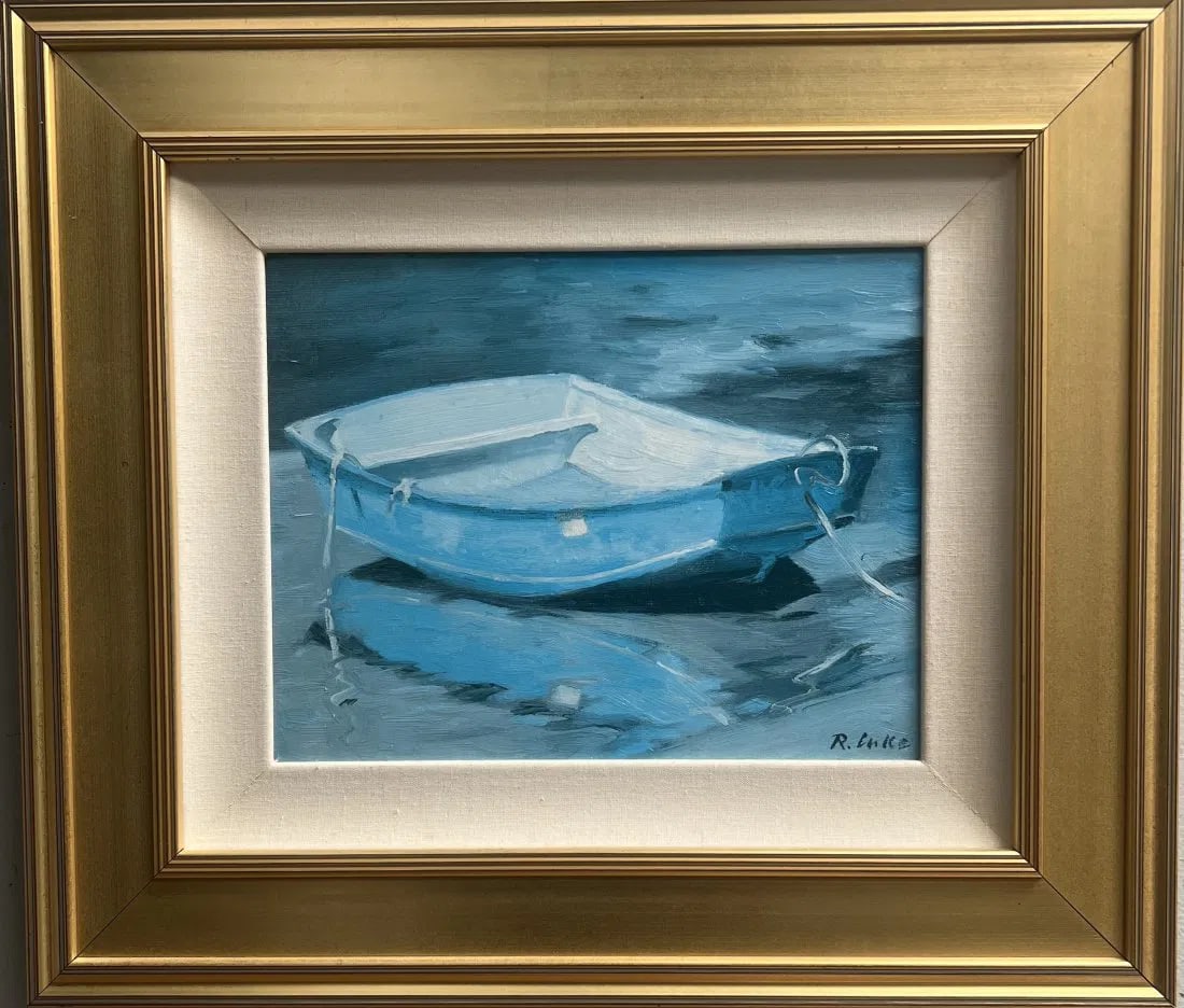 R Luke "A Boat in the Sea " oil on Board , beautiful painting (1 of 3)