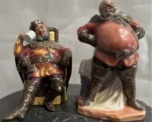 PAIR OF VINTAGE ROYAL DOULTON STATUTES "FALSTAFF" & "THE FOAMING QUART" 2054 & 2162 (1 of 5)