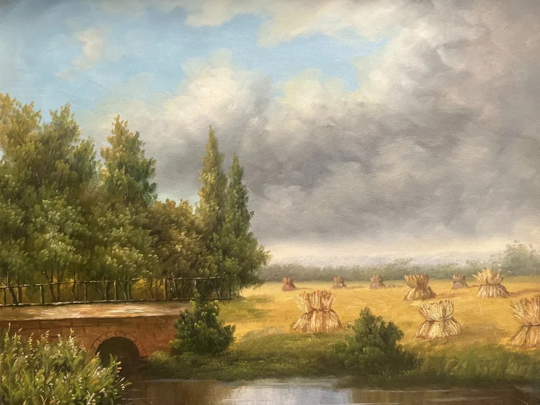 LARGE ORIGINAL WORK OIL ON CANVAS FRAMED  ITALIAN FARM