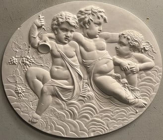 18th CENTURY STYLE OVAL SHAPED WALL REFIEF MADE OF FRENCH PLASTER OF 3 ANGELS