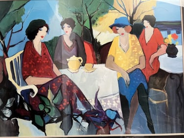 Itzhak Tarkay (1935-2012 Israeli) "Four women at the Caft" Large Framed Serigraph 52 x 41