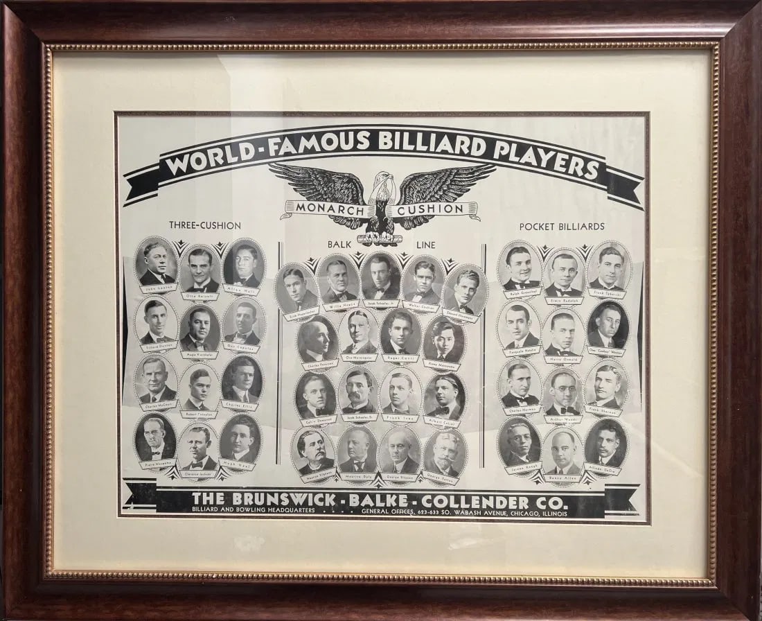 WORLD FAMOUS BILLIARD PLAYERS LARGE FRAMED (1 of 3)