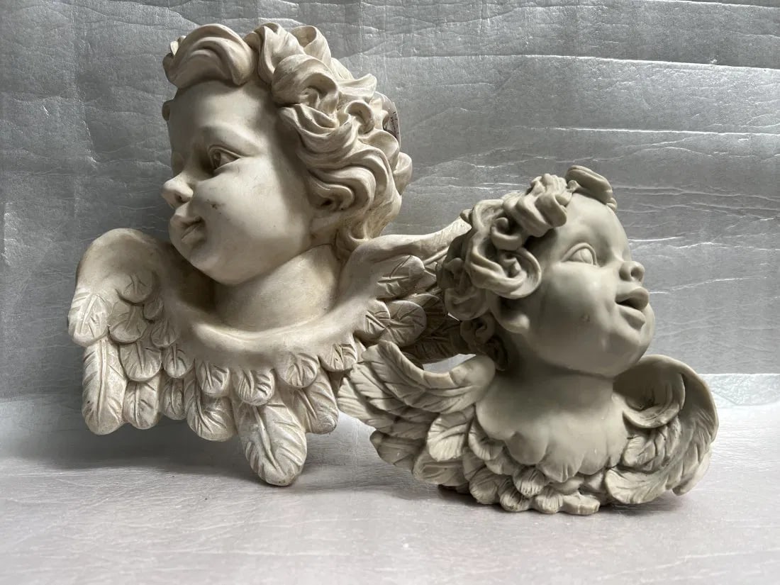 2 PLASTER ANGEL STATUES , A DECOLINE HAND MADE & A ALABASTER WALL ANGEL (1 of 4)