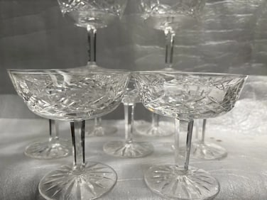 WATERFORD CRYSTAL SIGNED CUT CRYSTAL DESSERT/ CHAMPAGNE SET OF 10