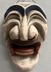 ASIAN CLAY/CERAMIC WALL MASK SIGNED BY THE ARTIST