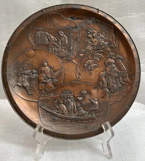 JAPANESE MEIJI PERIOD BRONZE DISH , MARK ON REVERSE: JAPANESE MEIJI PERIOD BRONZE DISH , MARK ON REVERSE 10" r