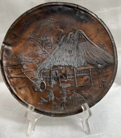 JAPANESE MEIJI PERIOD BRONZE DISH EXCELENT DETAIL CIRCA 1930s