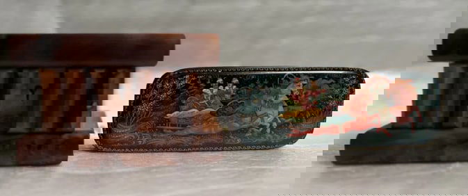 MOROCCAN THUYA WOOD MAGIC BOX & UKRAINIAN LACQUER TRINKET BOX UKRAINIAN FAIRY TAIL