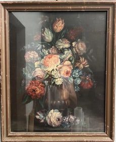 MIACHINO MARCELLO Still Life Study Of Flowers, coloured print, framed