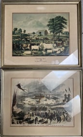SET OF 2 VINTAGE ETCHINGS , COUNTY FAIR, BOSTON FAIR