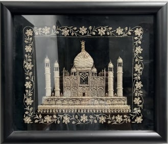 TEXTILE ART ARCHITECTURAL ZARDOZI EMBROIDERY FRAMED TAJ MAHAL HANDMADE