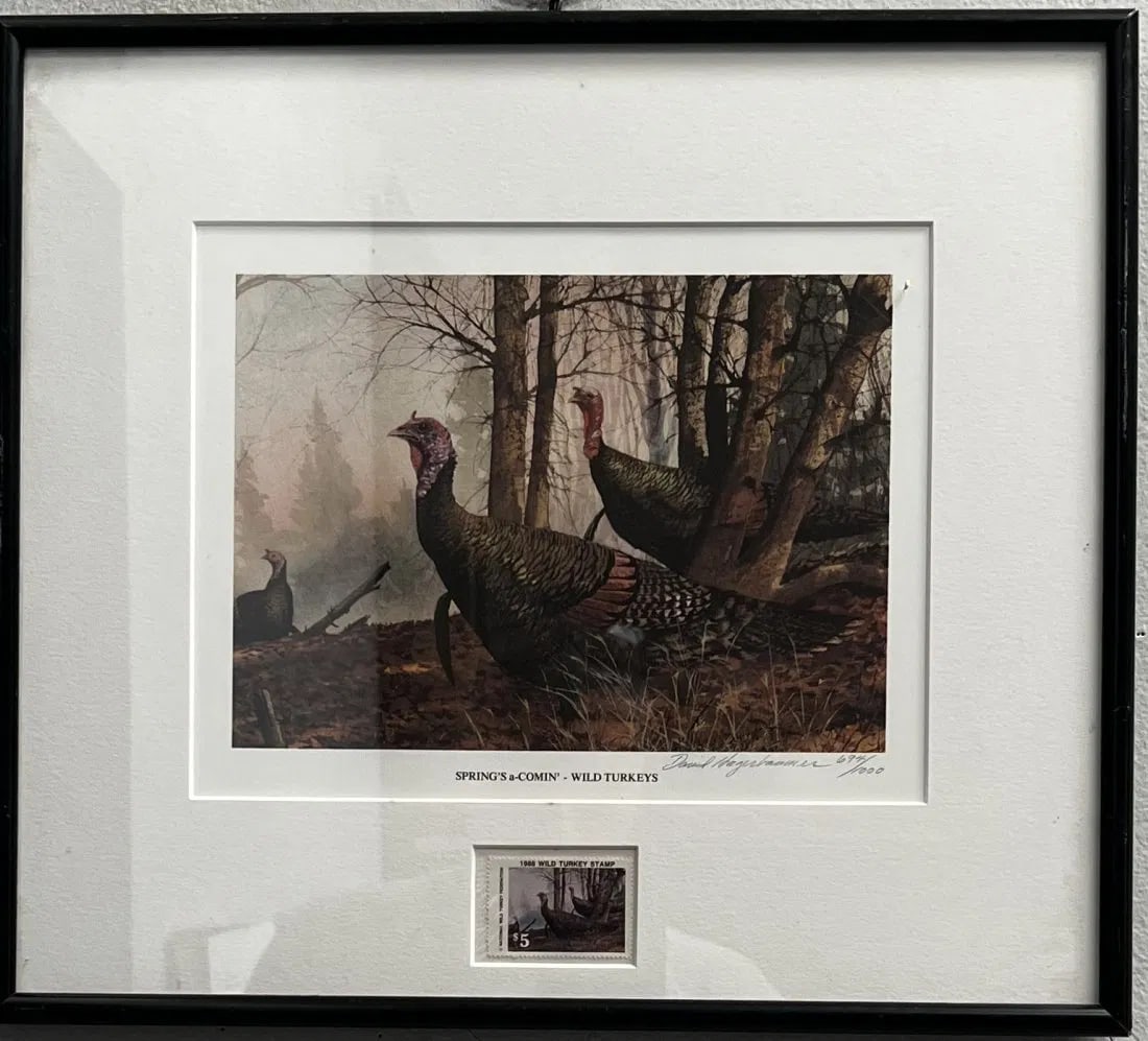 SPRING A COWIN,DAVID HAGENBAUMER"1988 WILD TURKEY STAMP"HAND SIGN & NUMBERED 694 (1 of 3)