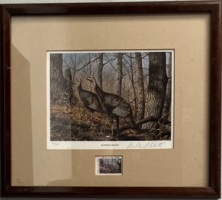 VINTAGE 1984 WILD TURKEY STAMP WITH ORIGINAL HAND SIGNED PRINT