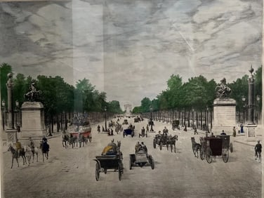 VIEW OF THE CHAMPS-ELYSEES FROM THE PLACE DE L'ETOILE 1808 SIGNED BY THE ARTIST