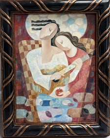 DONG LIN ZHANG ATTRIBUTED TOO, LARGE OIL ON CANVAS HEAVY WOOD FRAME