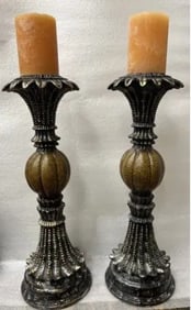 PAIR OF BURMA STONE/CERAMIC CANDELABRA 22"T EACH