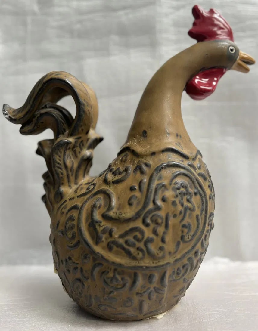 STONEWARE MATTE RUSTIC ROOSTER FIGUIE ITALIAN DESIGN FARMHOUSE DECOR H 14" W 12": Elevate your farmhouse décor with this stunning Italian designed porcelain figurine of a rooster. Crafted with exquisite attention to detail, this matte rustic piece stands at 14 inches tall and meas