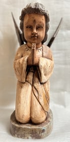 Vintage Hand Carved Praying Angel Circa Mid Century