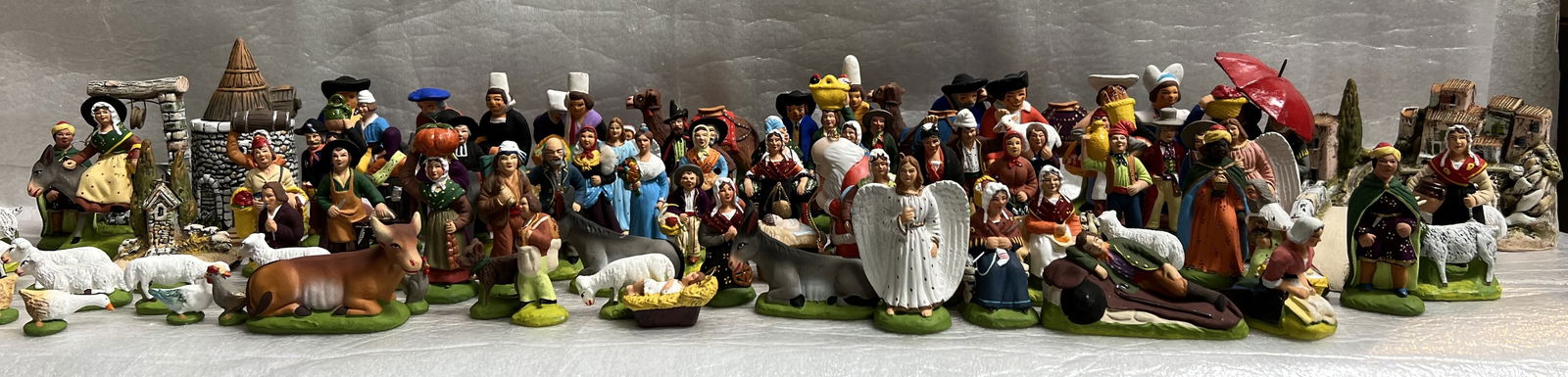 Collection of 90 Pieces of SANTONS  French Manger Set Mid Century Clay Pieces (1 of 9)