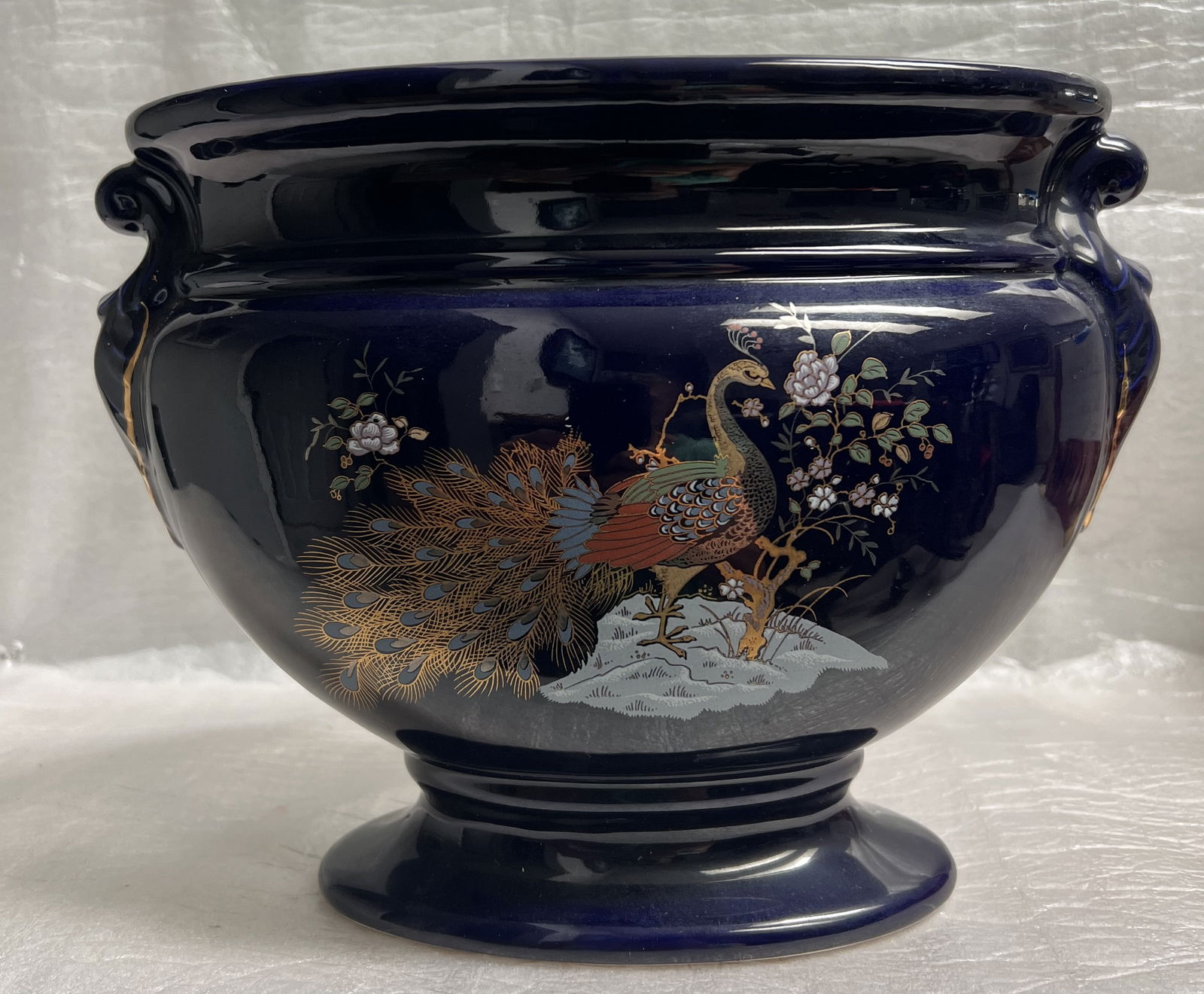 Vintage Capodimonte Vase Italian Cobalt Blue with Hand Painted Details (1 of 4)