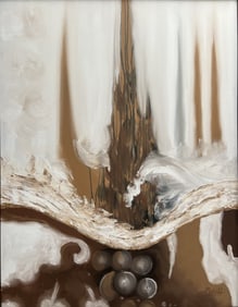 Abstract Painting Signed P. Wolff "Earth Form" Gallery Lables