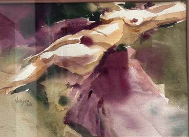 Mary Ann Heinzen (American) "Nude Reclining" Watercolor on Paper Framed