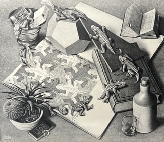 M.C.Escher "Reptiles" 1943 FRAMED Art Graphic Modern Lizard Alligator Iguana